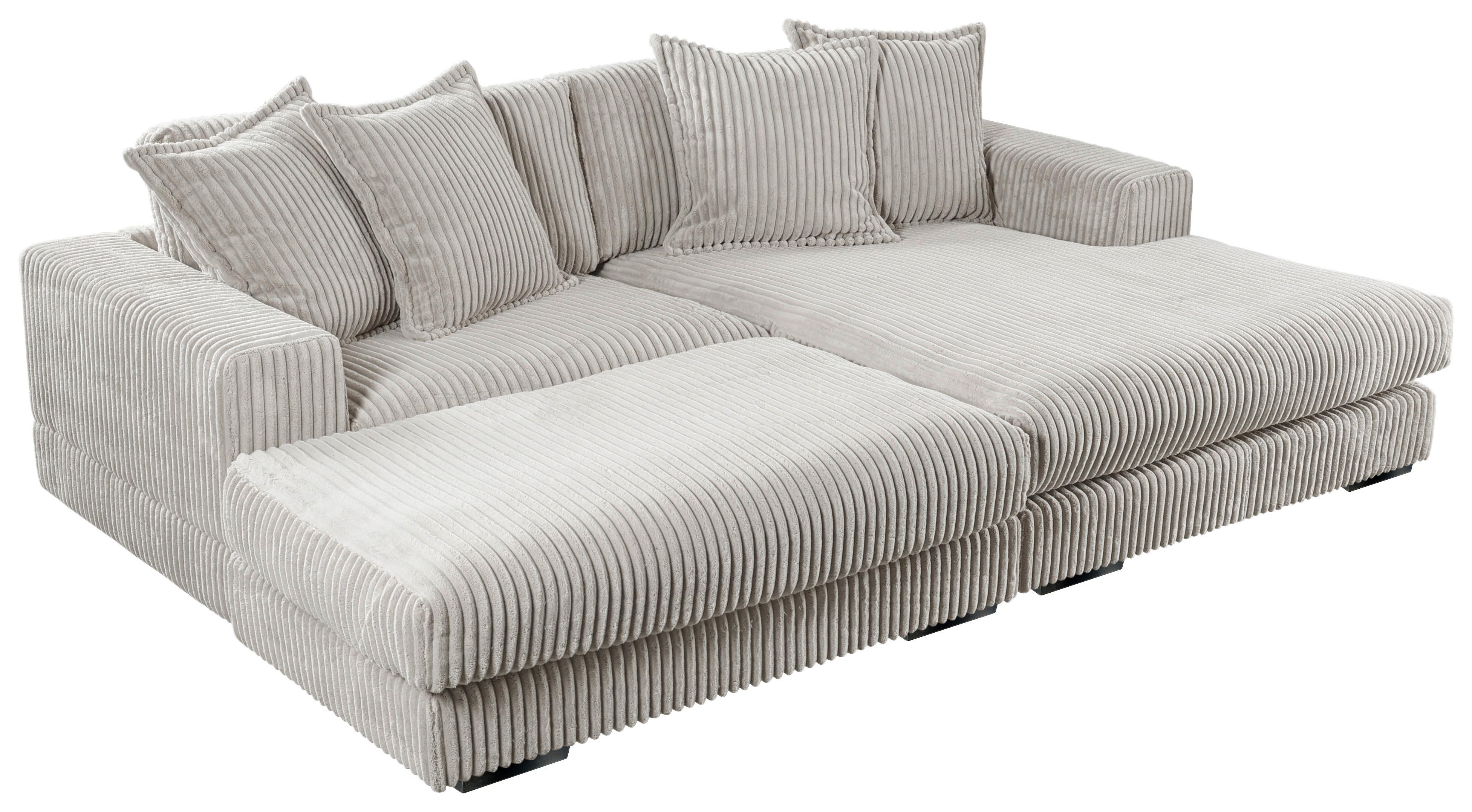 Ecksofa Funny Links Mit Hocker Hellgrau, Schenkel: 195x285 Cm - Hellgrau/Schwarz, Basics, Textil (195/285cm) - Livetastic