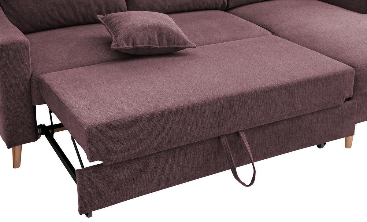 Ecksofa mit Schlaffunktion Valentina mit Kissen Bordeaux - Bordeaux/Naturfarben, KONVENTIONELL, Textil (228/150cm) - P & B