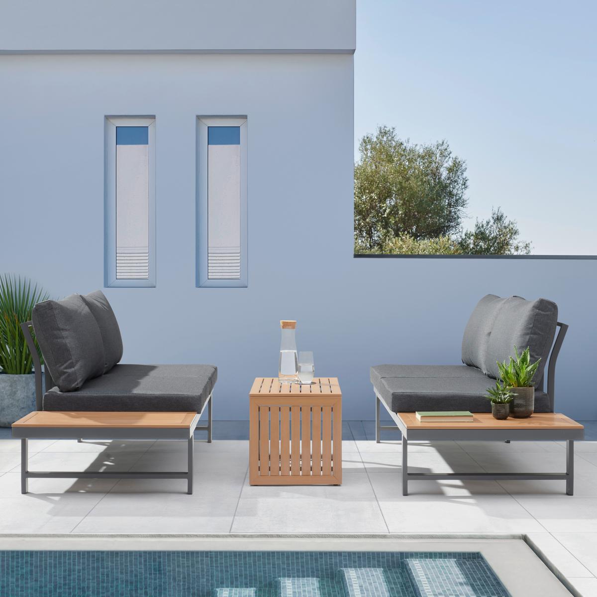 TERASOVÁ SEDACÍ SOUPRAVA MELANIA - přírodní barvy/antracitová, Moderní, kov/textil (253/70/175cm) - Modern Living