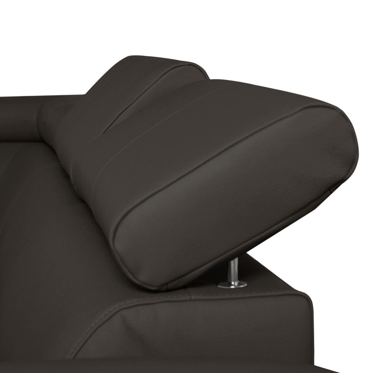 Ecksofa Lugano Teilleder Dunkelbraun 208x248 - Chromfarben/Dunkelbraun, Design, Leder/Textil (208/248cm) - Livetastic