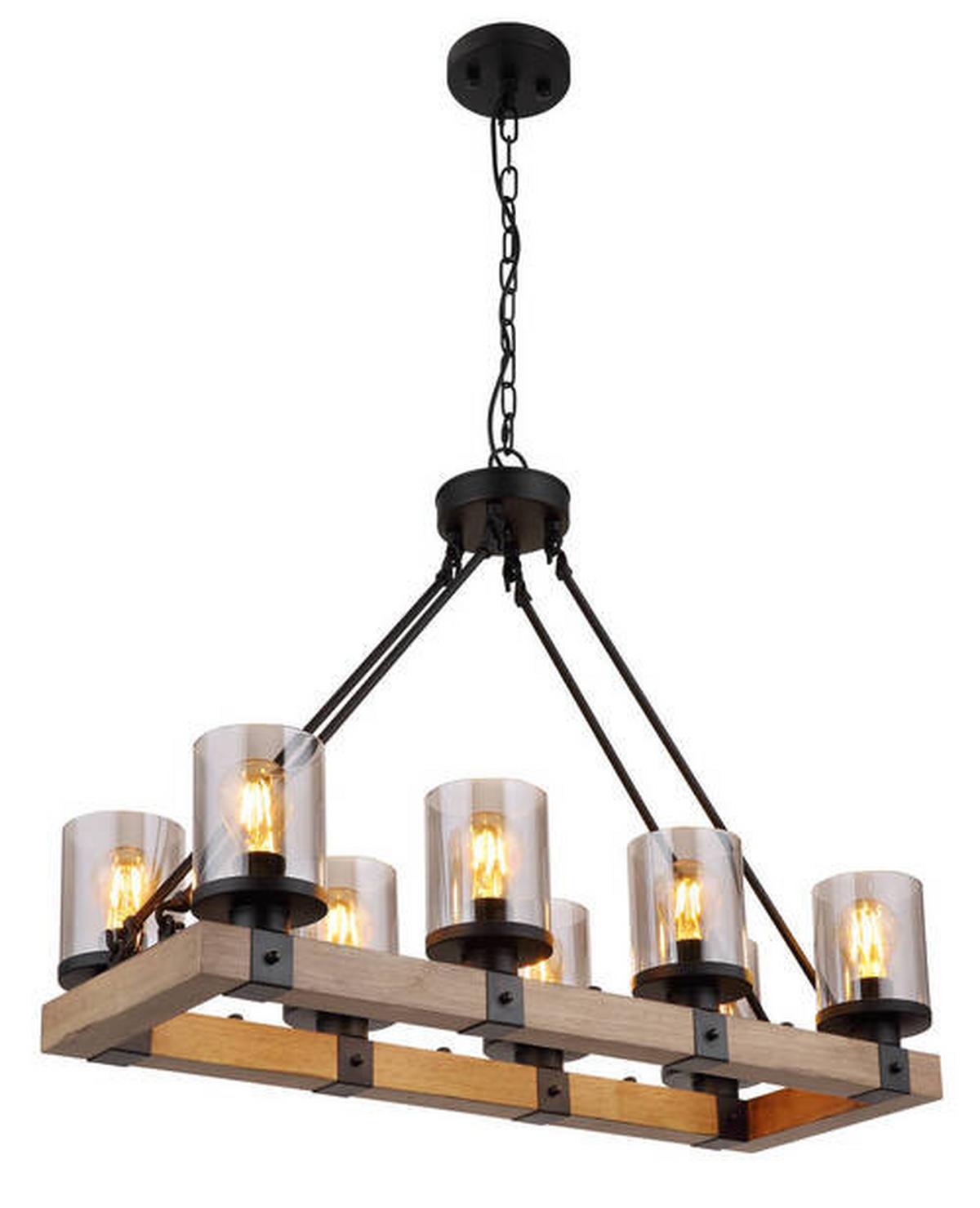 Hängeleuchte 15555-8h - Dunkelbraun/Schwarz, Natur, Glas/Holz (75/31,5/100cm) - Globo