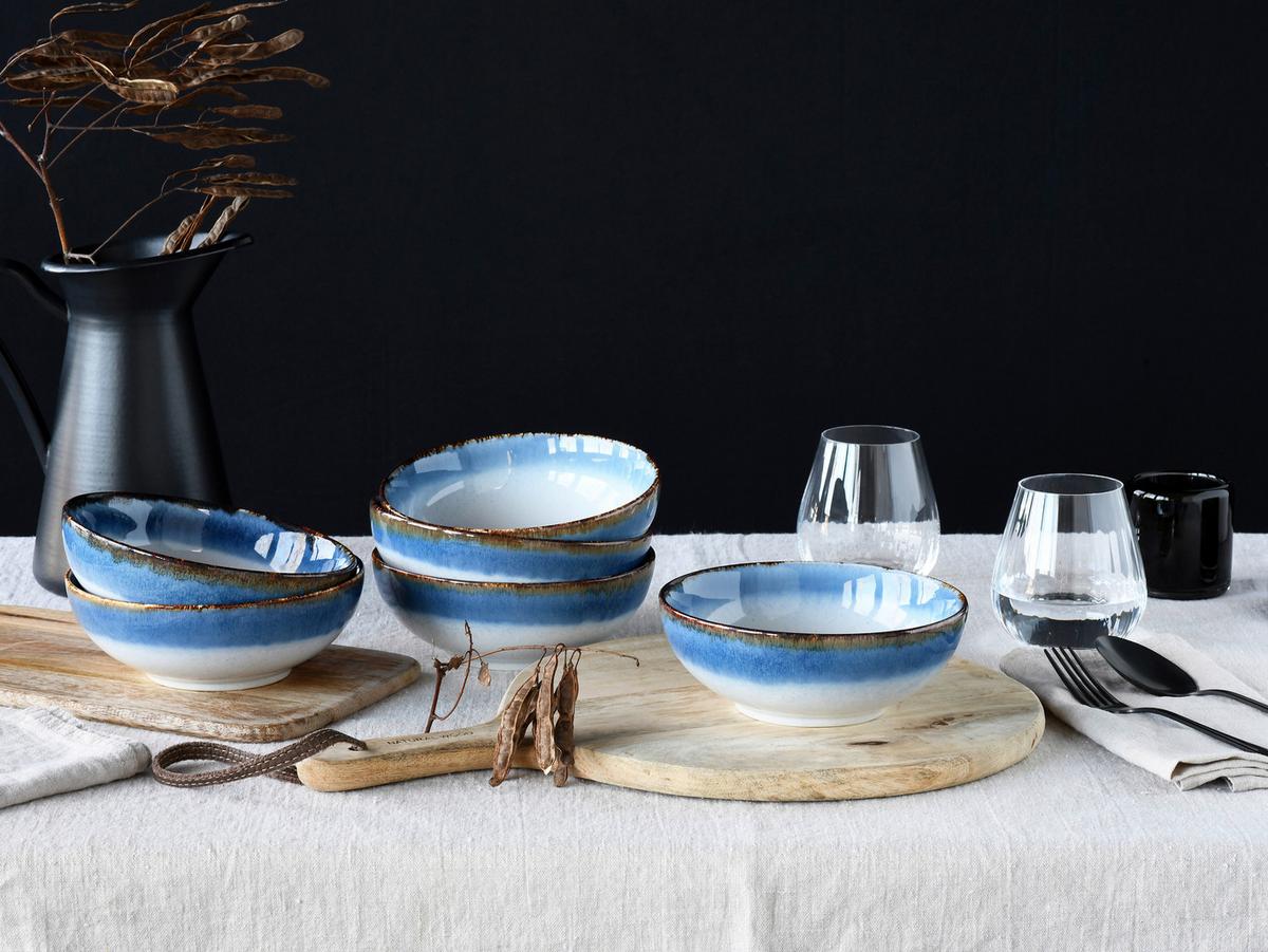 Schüsselset Cascade Steinzeug Blau - Blau, Design, Keramik - Creatable