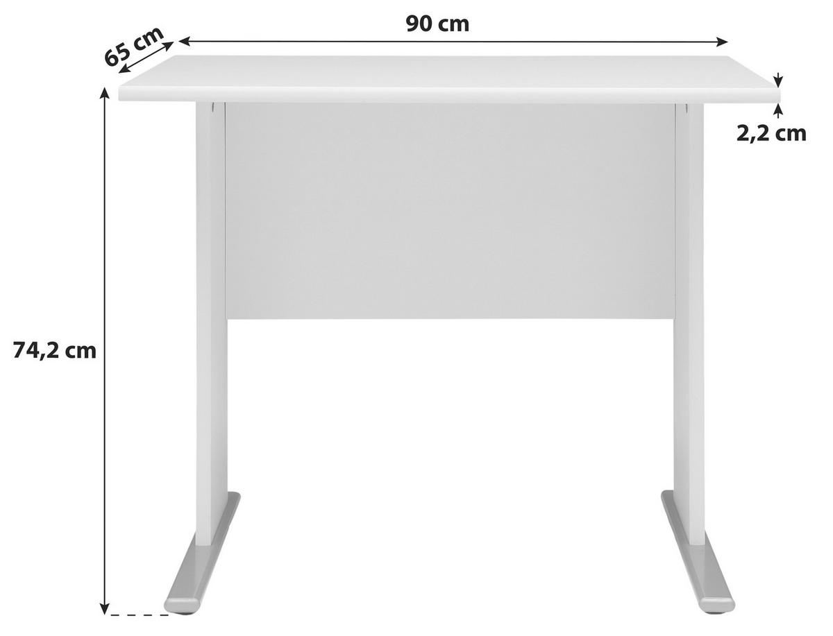 Schreibtisch B 90cm H 74,2cm Serie 200, Weiß - Silberfarben/Weiß, Basics, Holzwerkstoff/Metall (90/65/74,2cm) - MID.YOU