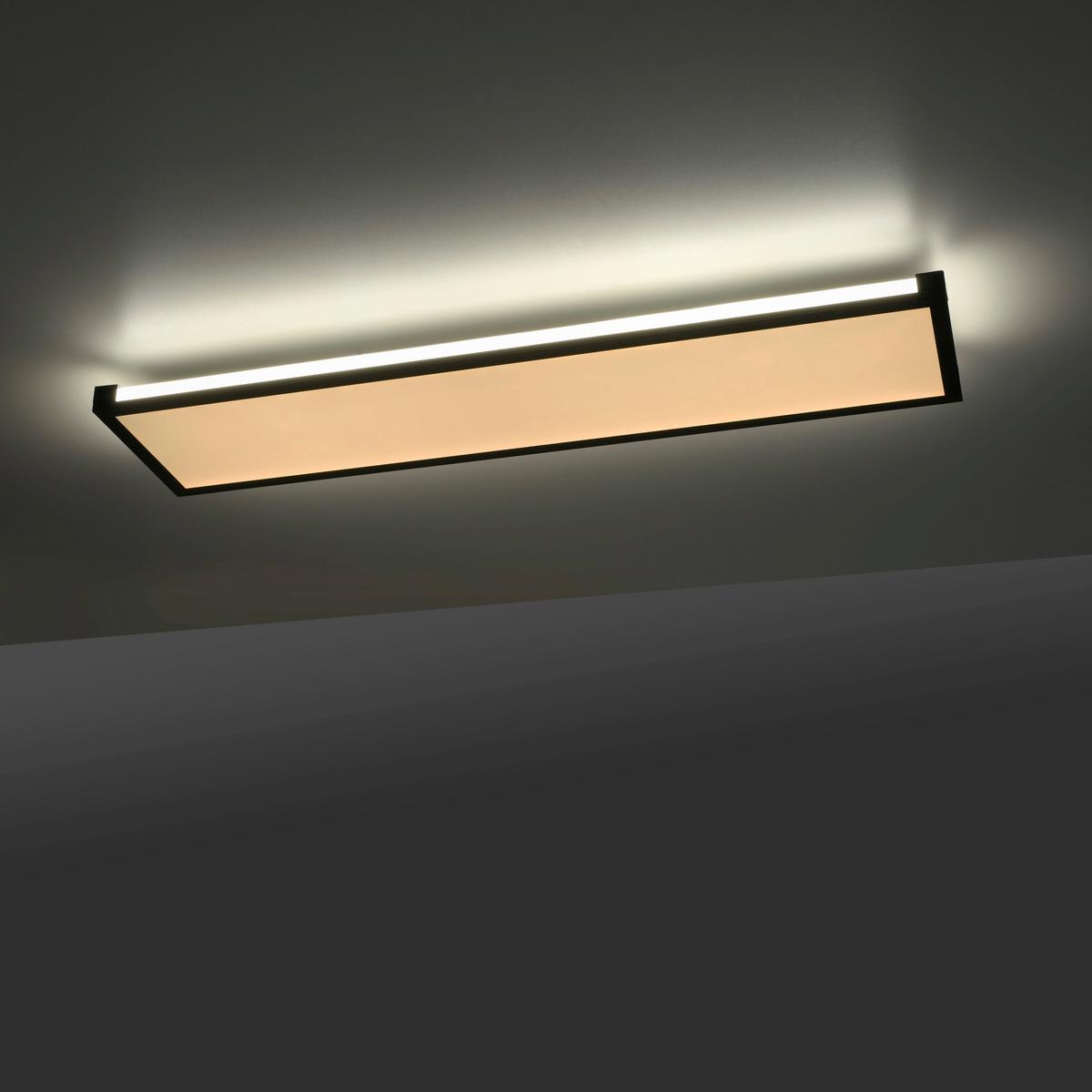Deckenleuchte Mario L: 100 cm Rechteckig 2-Flammig dimmbar - Schwarz, Design, Kunststoff/Metall (100/25/7,1cm)