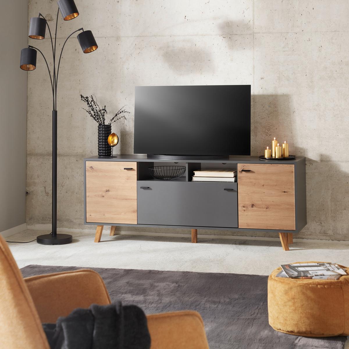TV-Lowboard Trend B: 170 cm Anthrazit, Eiche Artisan - Anthrazit/Eiche Artisan, MODERN, Holzwerkstoff (170/66/40cm)