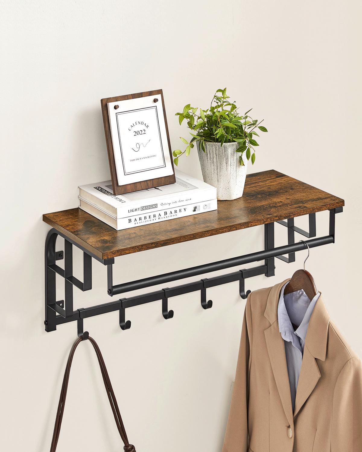 Wandgarderobe Braun, Schwarz mit Hutablage, B: 66 cm - Schwarz/Braun, Trend, Holzwerkstoff/Metall (66/27/30cm) - Boxxx