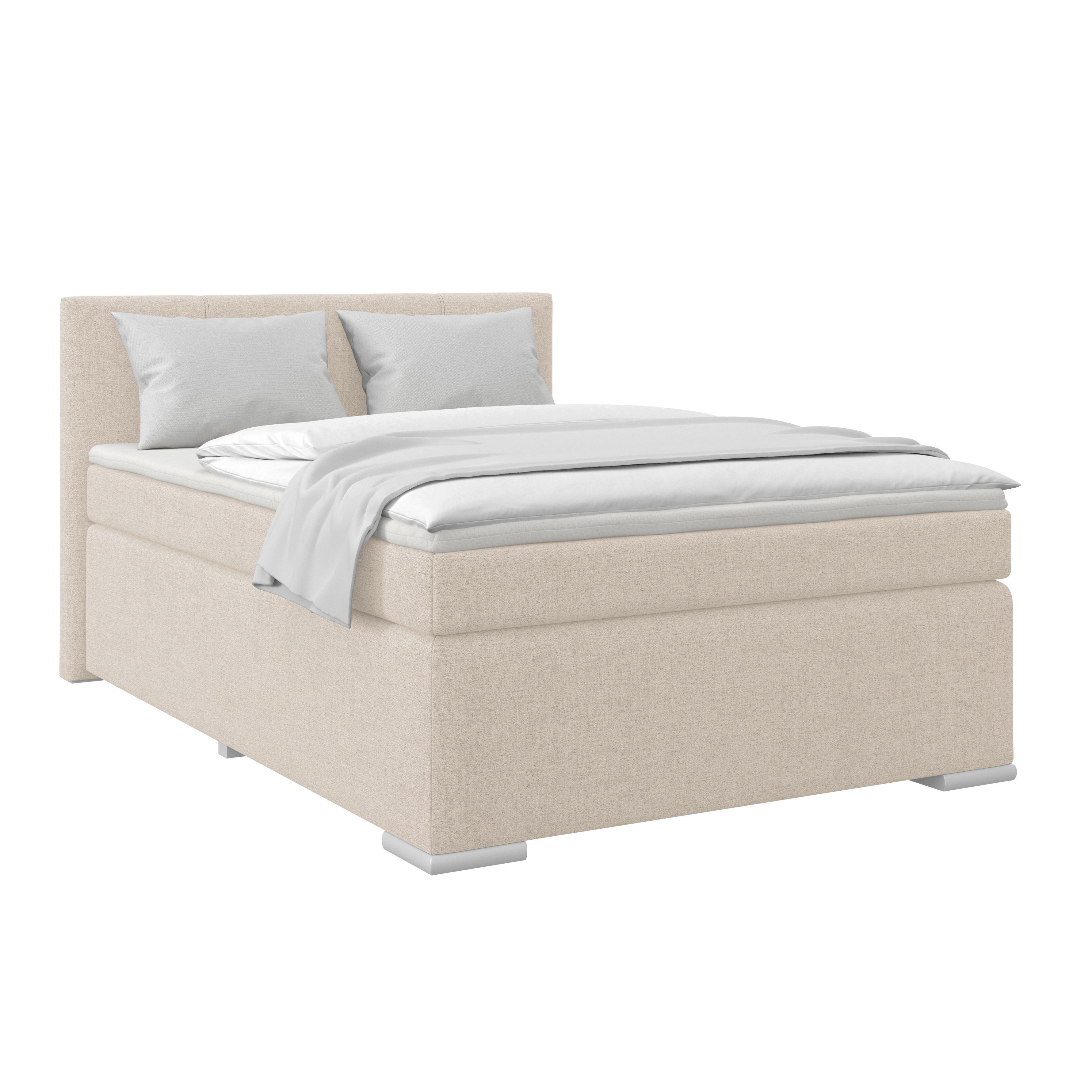 Boxspringbett Mira Webstoff Beige, Lf: 120x200cm