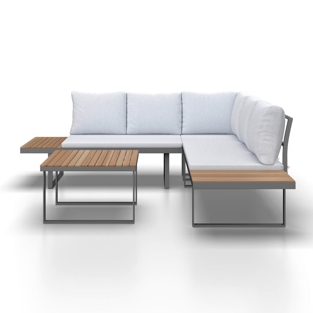TERASOVÁ SEDACÍ SOUPRAVA ELIA - světle šedá, Moderní, kov/dřevo (236,5/75/236,5cm) - Bessagi Garden