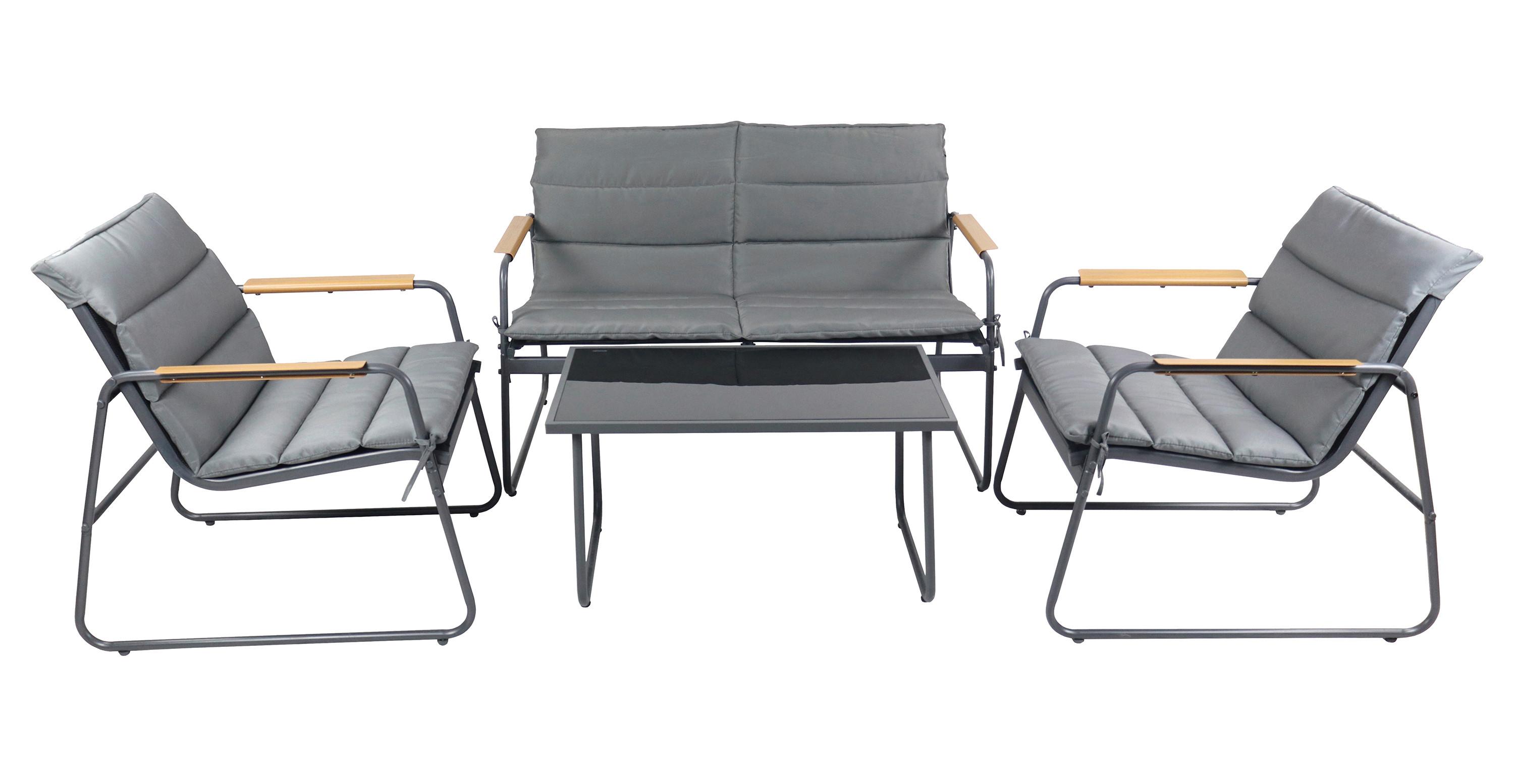 Loungegarnitur Lexila 4-Teilig Anthrazit - Anthrazit/Schwarz, MODERN, Glas/Kunststoff - Gardenson