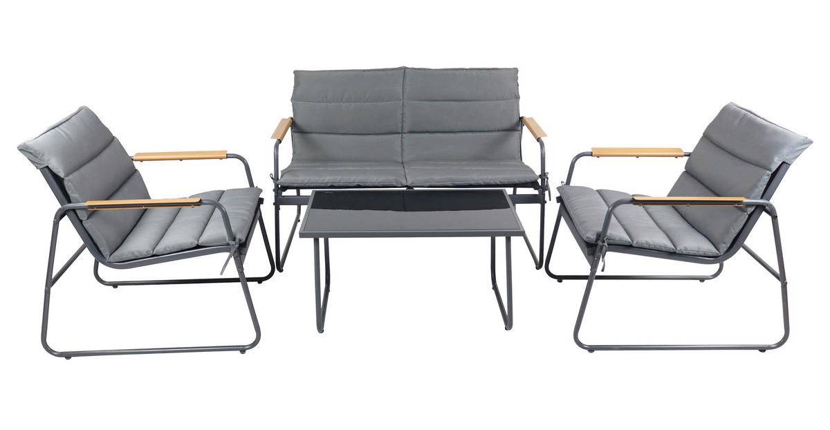 Loungegarnitur Lexila 4-Teilig Anthrazit - Anthrazit/Schwarz, MODERN, Glas/Kunststoff - Gardenson