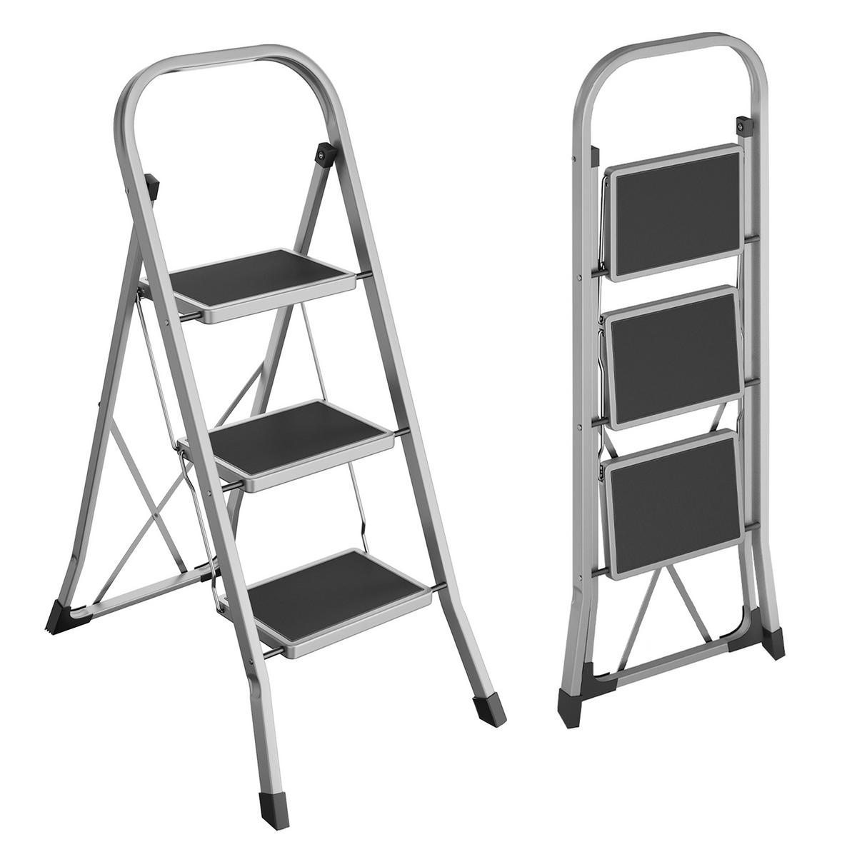 Klapptrittleiter Grau B: 46,5 cm - Grau, Basics, Metall (46,5/105/74,5cm)