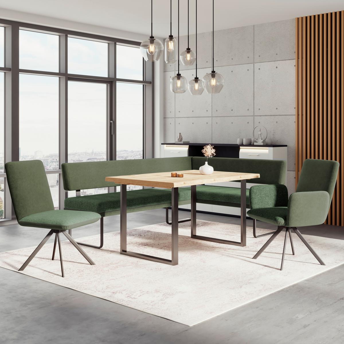 Eckbank Kian Webstoff Grün,  S:164x233 cm - Schwarz/Grün, Trend, Textil/Metall (164/233cm)