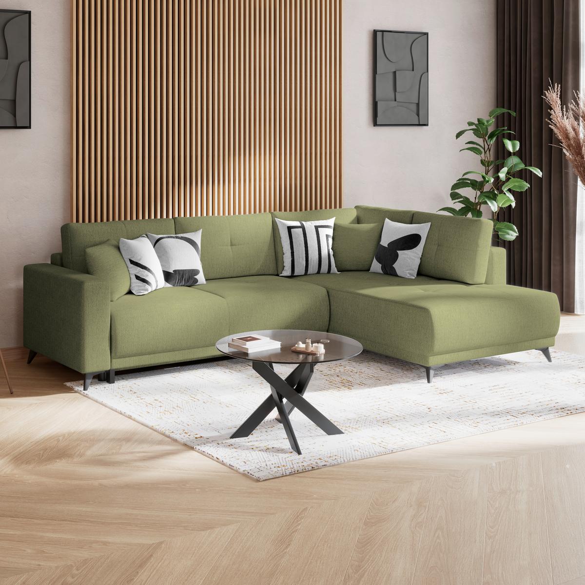 Rohová sedačka TEXAS, pravá, zelená - černá/zelená, Konvenční, dřevo (259/203cm) - Based