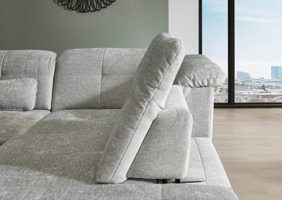 Sedačka SORENA L, pravá, sv.šedá žinylka, s funkcemi - černá/světle šedá, Moderní, kov/textil (311/255cm) - Premium Living