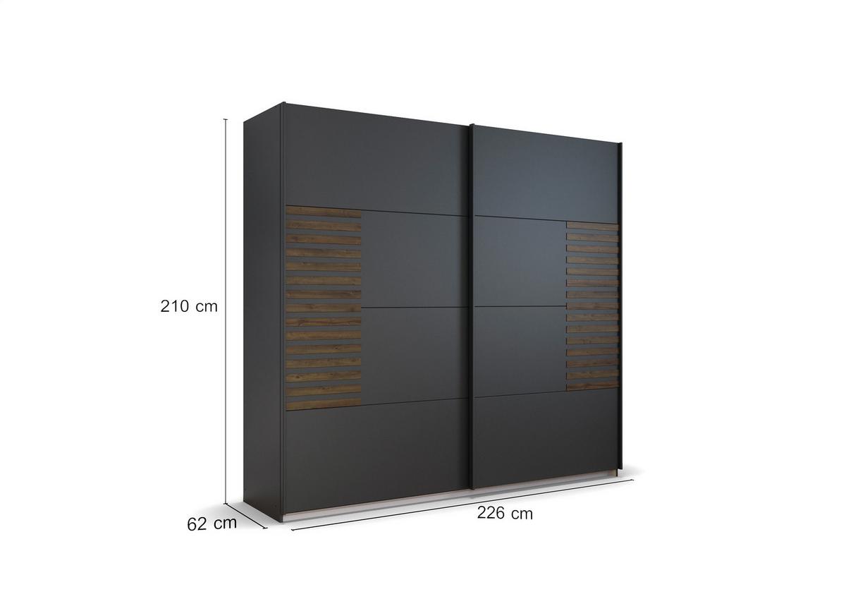 Schwebetürenschrank Barea Dunkelgrau Eiche Dekor - Eiche dunkel/Dunkelgrau, MODERN, Holzwerkstoff (226/210/62cm) - Rauch Möbel