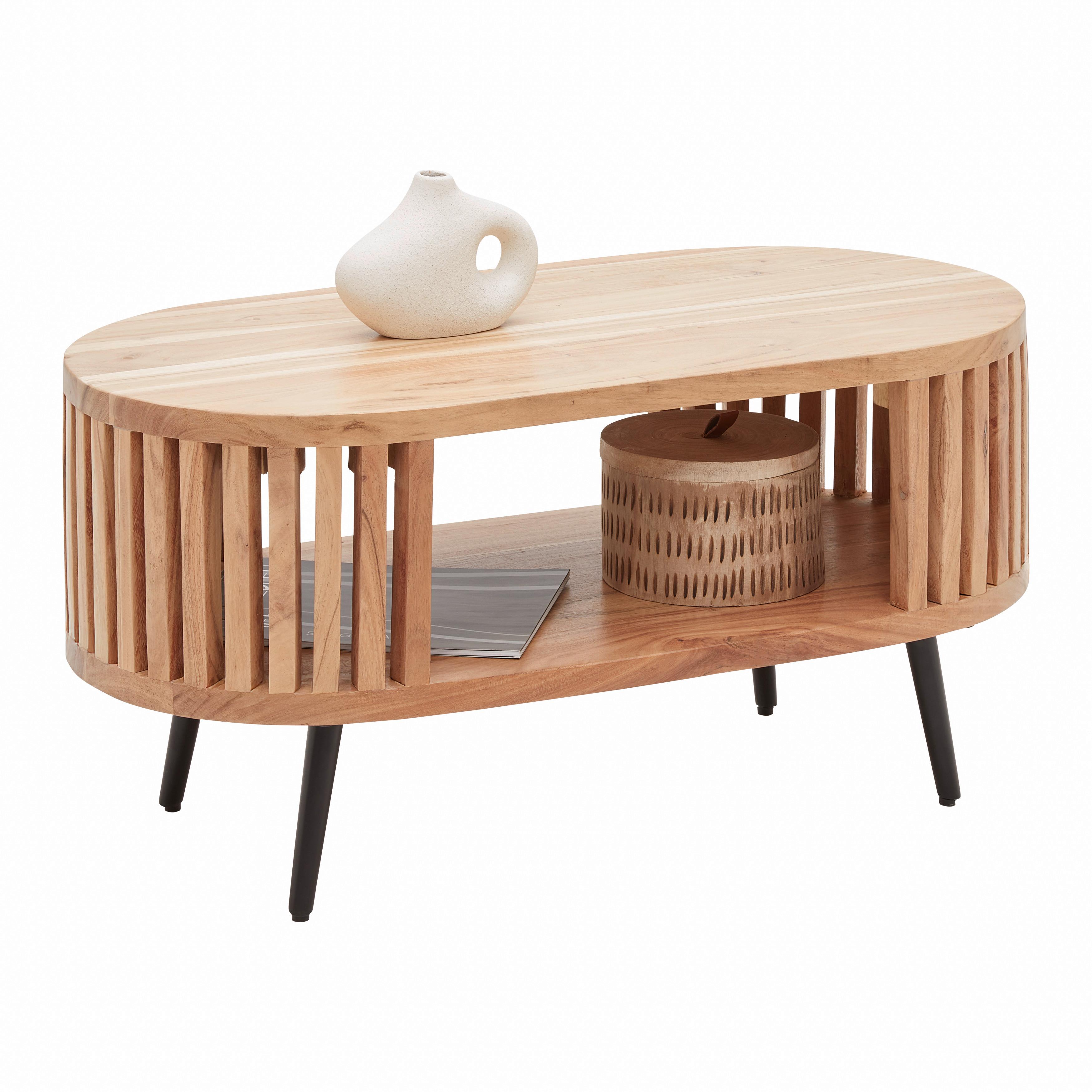 KONFERENČNÝ STOLÍK MADDI -TREND- - čierna/prírodná farba, Lifestyle, kov/drevo (80/40/40cm) - Mömax