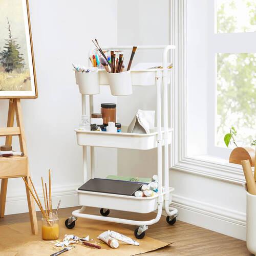Allzweckwagen Songmics Mit 3 Fächern+2 Einhängefächer, Weiß - Weiß, Basics, Metall (41,6/33,5/86,3cm) - Boxxx