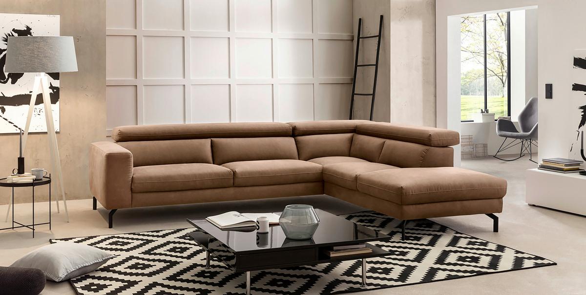 Ecksofa California - Schwarz/Braun, MODERN, Textil (305/233cm) - Trendmanufaktur