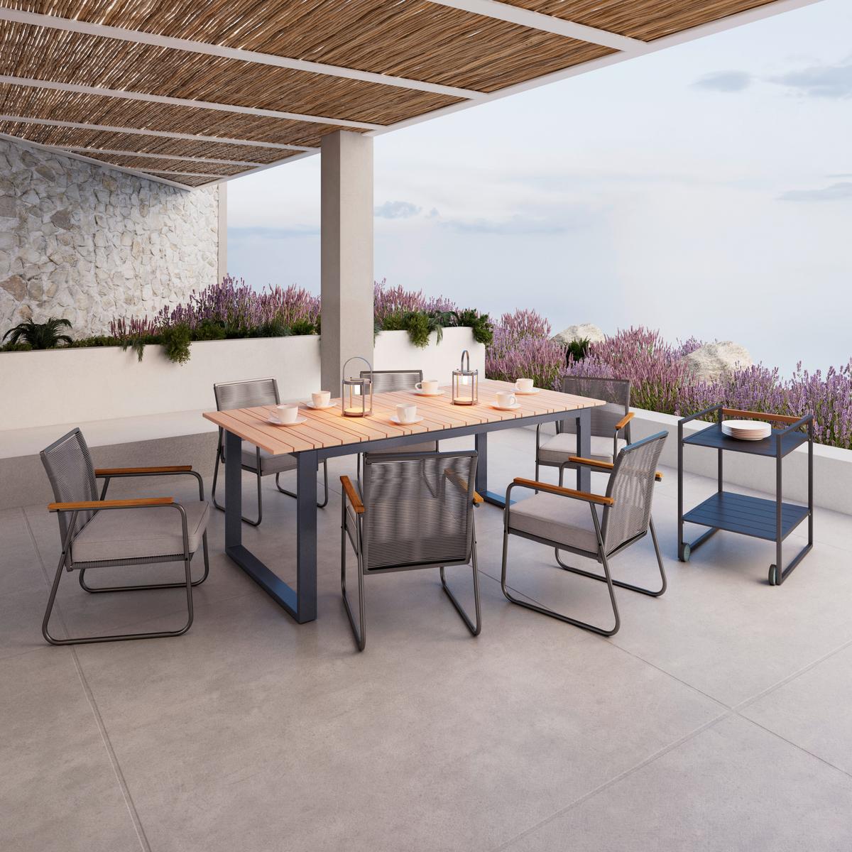 Záhradný stôl RUBY 210x100cm - farba tíku/tmavosivá, Modern, kov/plast (210/75/100cm) - Bessagi Garden