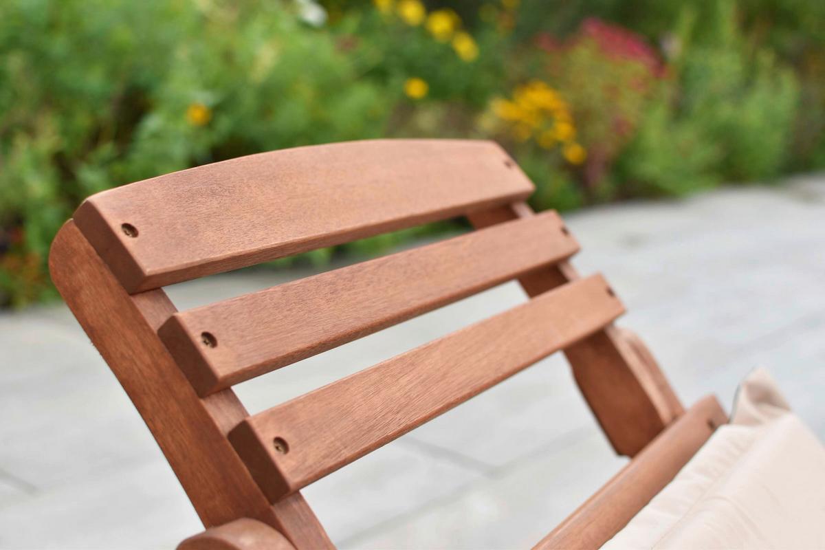 Gartenliege Holz Inkl. Auflage Rot - Eukalyptusholzfarben/Beige, KONVENTIONELL, Holz/Textil - Gardenson