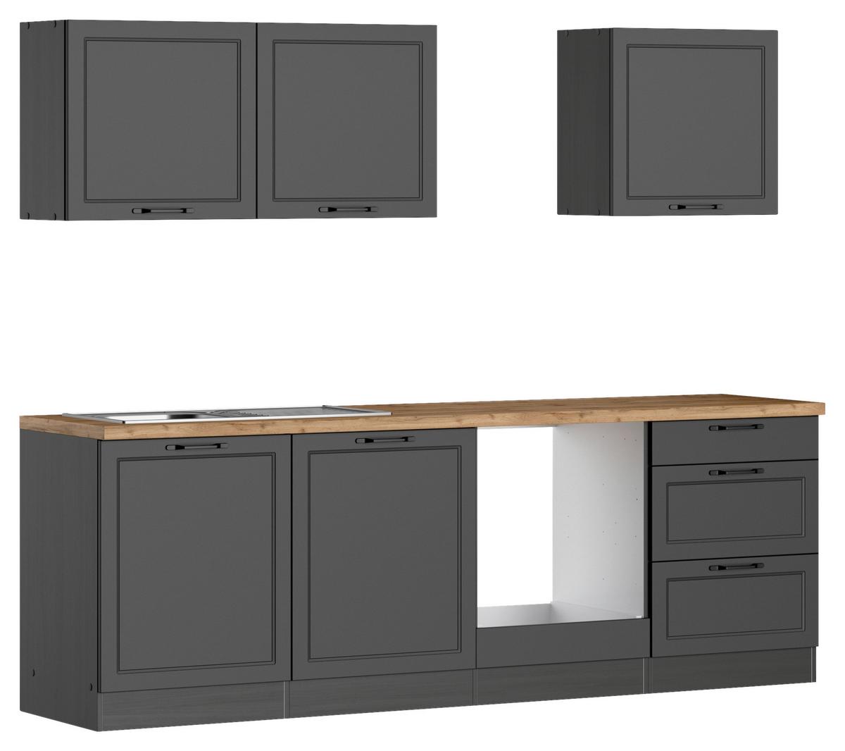 Küchenzeile Meran Ohne Geräte B: 240 Cm Grau/eiche Dekor - Eiche Wotan/Grau, LIFESTYLE, Holzwerkstoff (240cm) - Held
