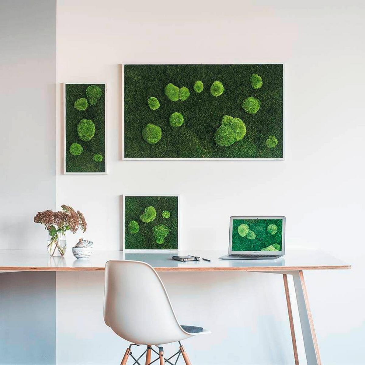 Moosbild Grün B: 100 cm - Weiß/Grün, Basics, Naturmaterialien/Holz (100/60/7cm)