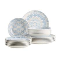 Tellerset 18 -Teilig. Blau/Weiß/Beige - Blau/Beige, Basics, Keramik - Mäser