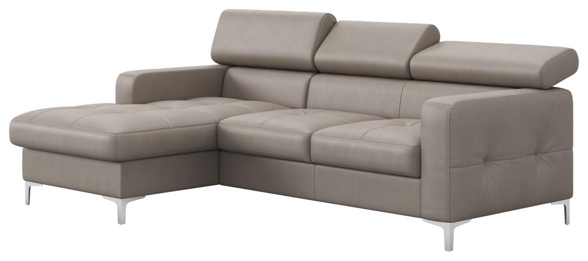 Ecksofa mit Schlaffunktion Sammy Grau Leder - Chromfarben/Grau, Design, Leder (168/227cm) - Livetastic