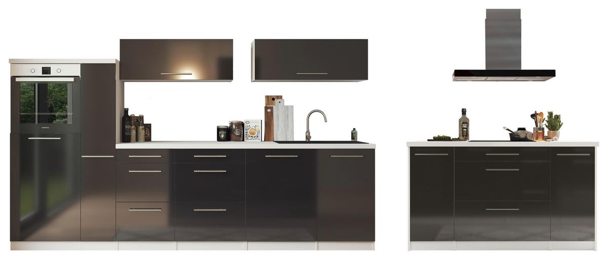 Küchenzeile Premium Mit Geräte 310 Cm Weiß/schwarz +kochinsel - Schwarz Hochglanz/Weiß, MODERN, Holzwerkstoff (310/160cm) - Respekta