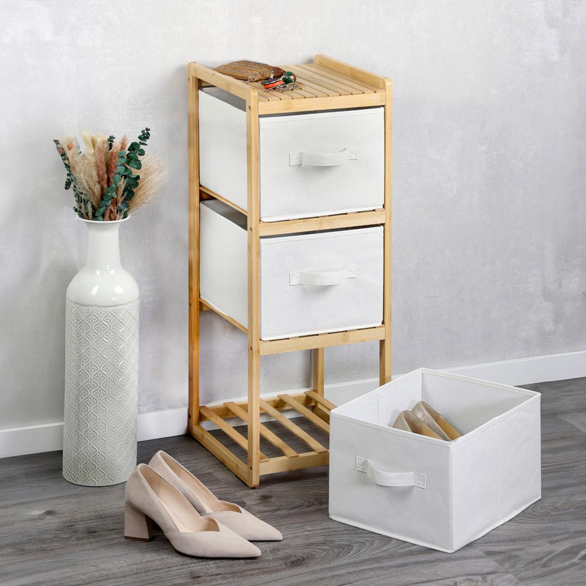 REGAL Bambus/Weiß B: 29,5cm - Naturfarben/Weiß, Basics, Naturmaterialien/Textil (29,5/87/33,5cm) - Kesper