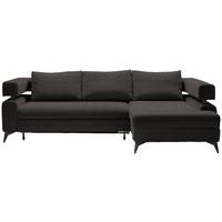 Rohová sedačka ROSALIE, pravá s úložným prostorem a lůžkem - tmavě hnědá/černá, Konvenční, kov/textil (265/184cm)