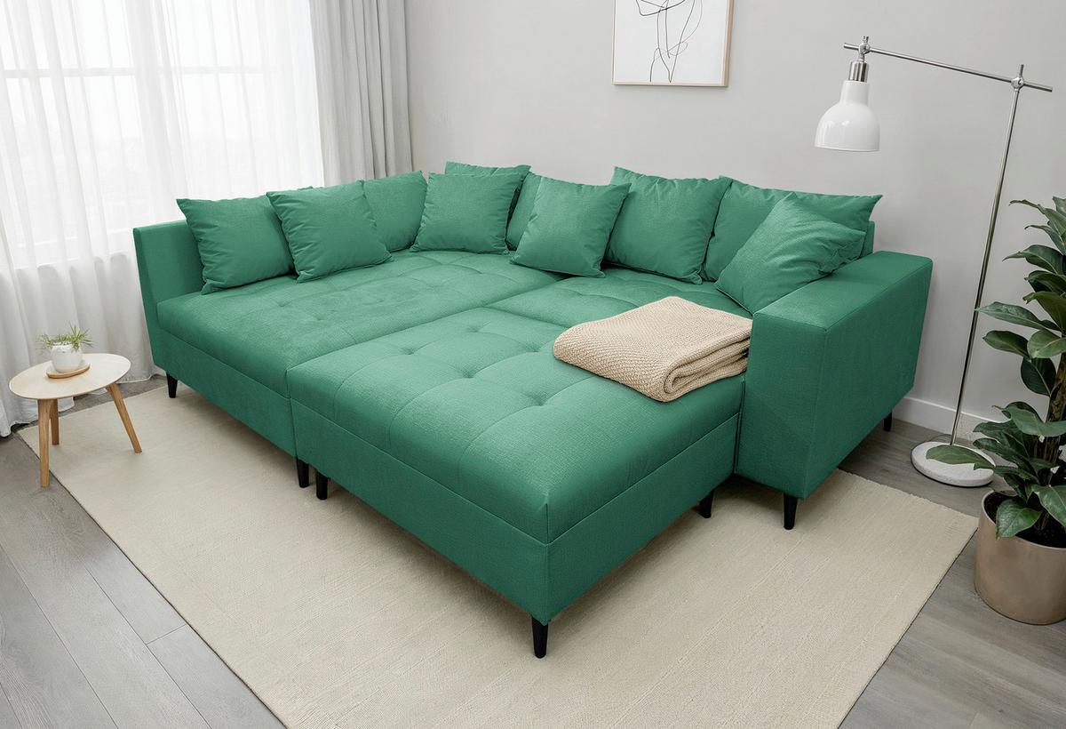 Ecksofa Pruno, Grün S: 174x247 Cm - Schwarz/Grün, Design, Textil (174/247cm) - MID.YOU