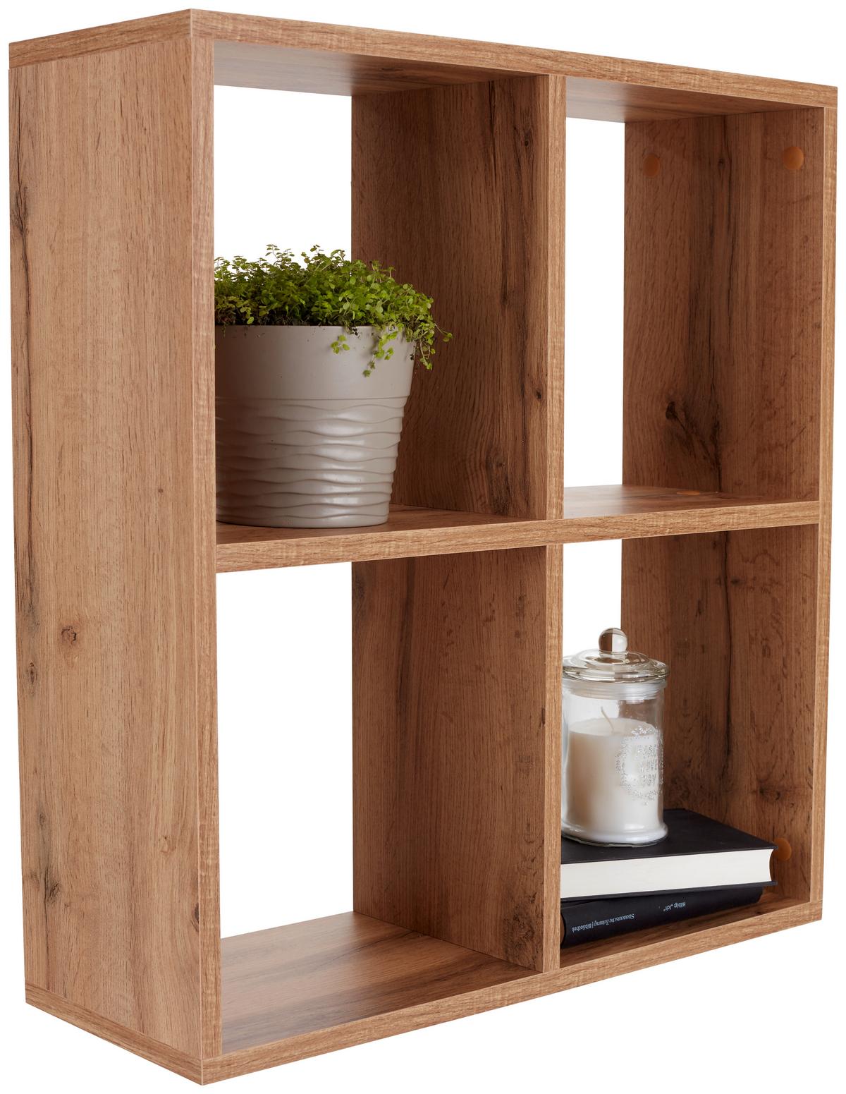 Nástenný regál Alex - dub wotan, Modern, kompozitné drevo (60/60/18cm) - Based