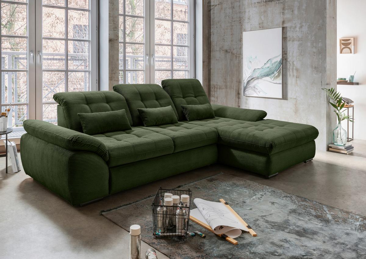 Ecksofa Mit Bettkasten Rigatti Dunkelgrün 314x184cm - Dunkelgrün/Schwarz, MODERN, Textil (314/184cm) - Livetastic
