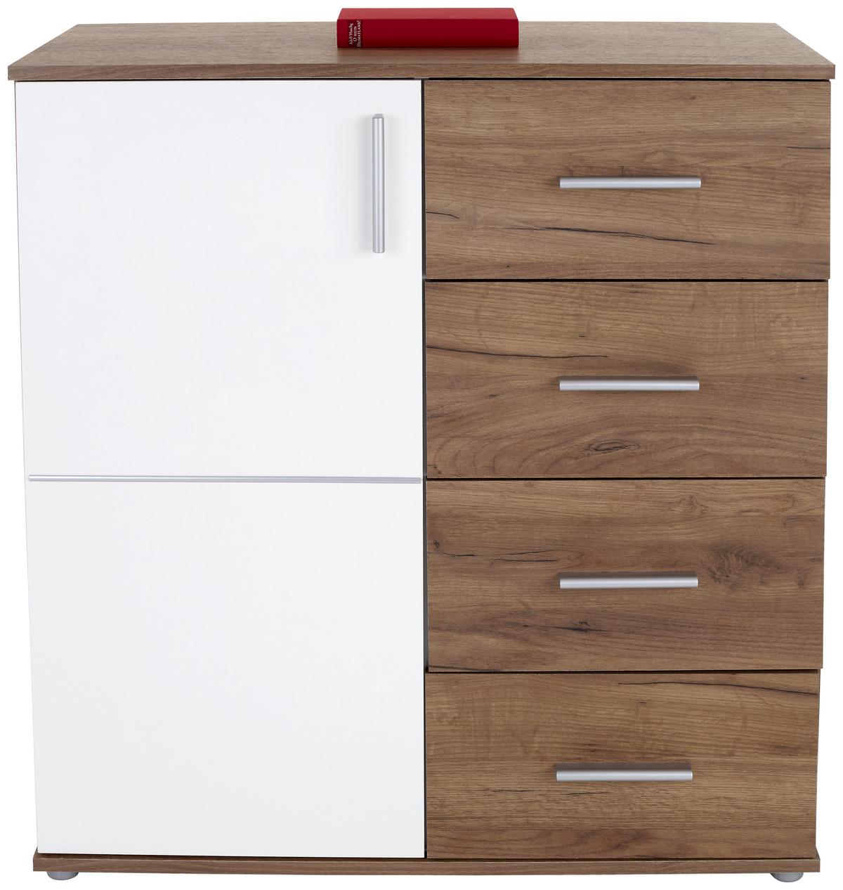 Kommode B 88,2cm Ina 02, Kraft Eiche Dekor/weiß - Eichefarben/Weiß, MODERN, Holzwerkstoff (88,2/95,2/38,3cm)