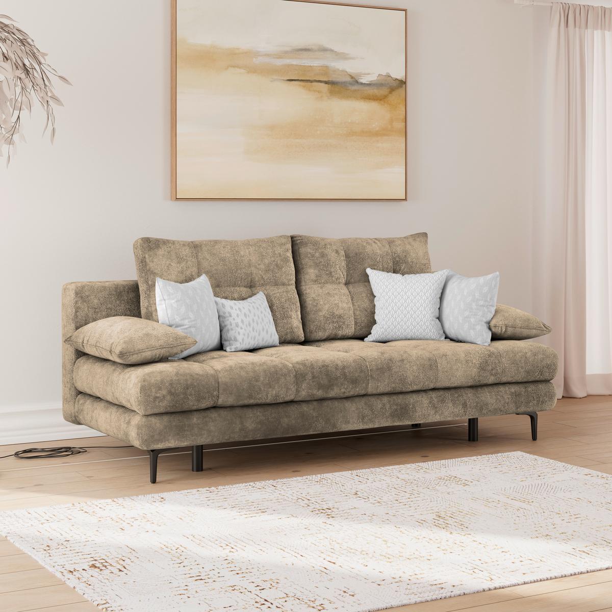 Schlafsofa Perla Hellbraun B: 203 cm - Hellbraun/Schwarz, KONVENTIONELL, Textil (203/94/96cm)