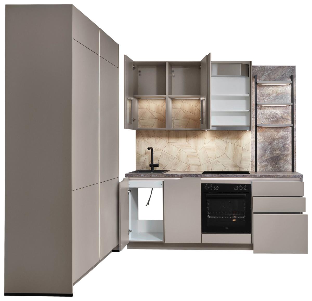 Eckküche Sidney - Hellbraun/Dunkelbraun, MODERN, Holzwerkstoff (218,1/273,2cm) - Vertico