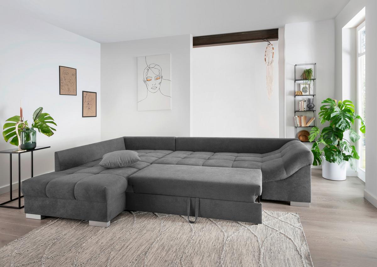 Eckschlafsofa Alvito Dunkelgrau S: 202/298 cm - Dunkelgrau/Silberfarben, Design, Textil (202/298cm) - MID.YOU