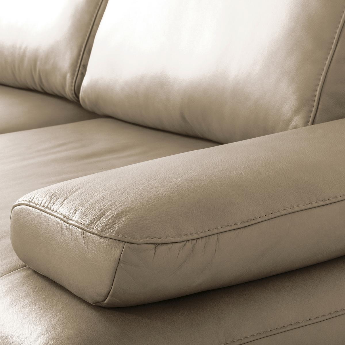 Ecksofa Como Echtleder Creme 237x306 - Creme/Schwarz, Design, Leder (237/306cm) - Livetastic