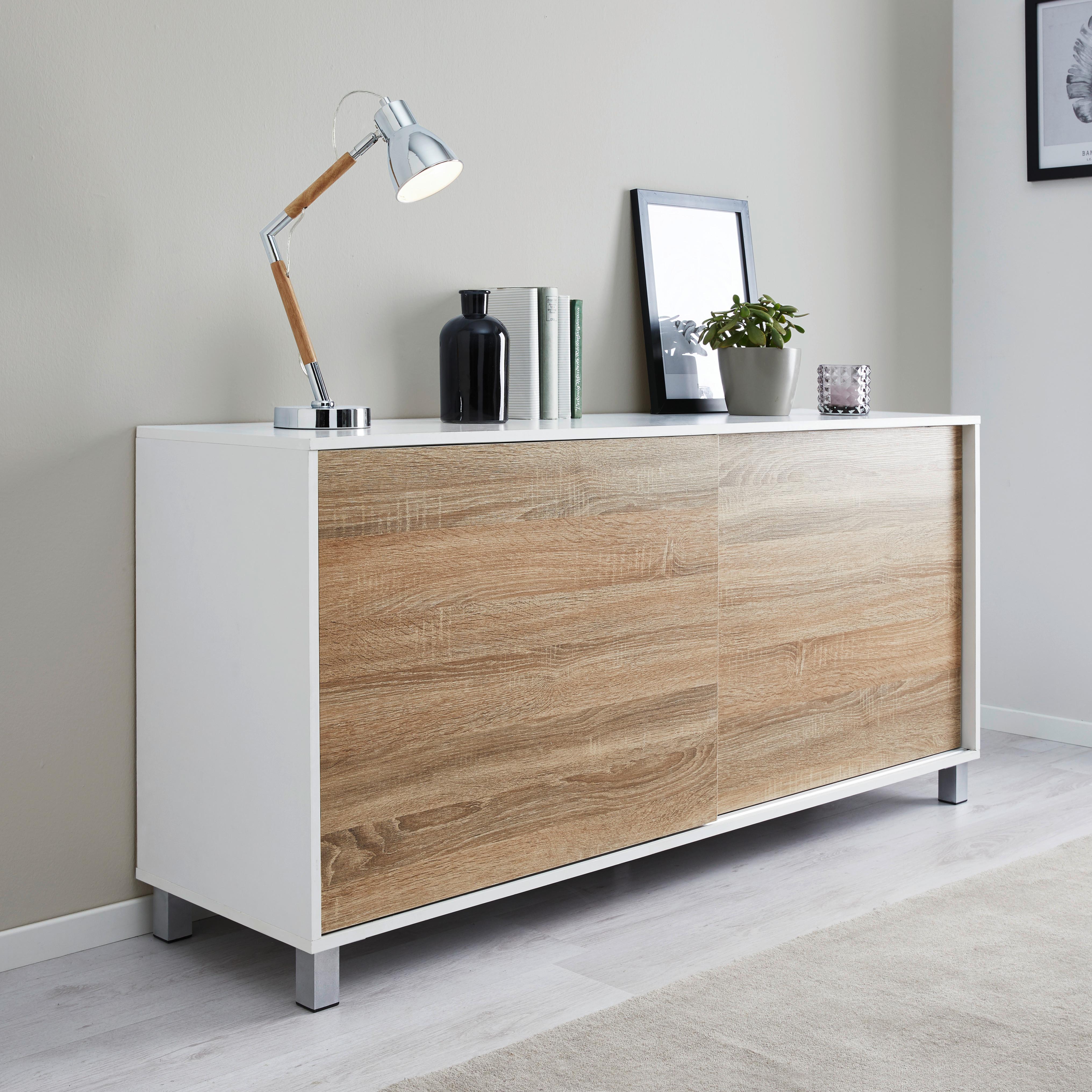Komoda Tanja - farby dubu/biela, Moderný, drevo/plast (146/70/40cm) - Modern Living