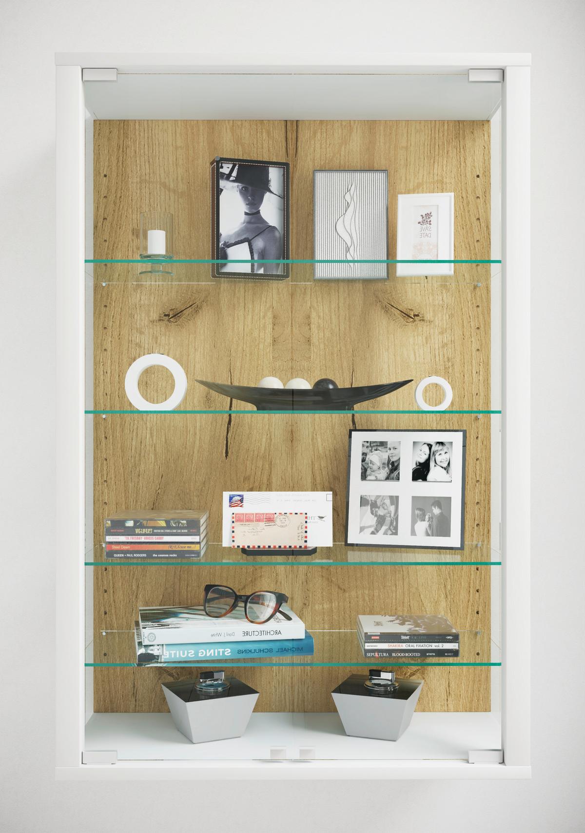 Hängevitrine Udina Weiß/Honigeiche B: 59 cm - Honigeiche/Klar, Design, Glas/Holzwerkstoff (59/91/25cm) - Livetastic
