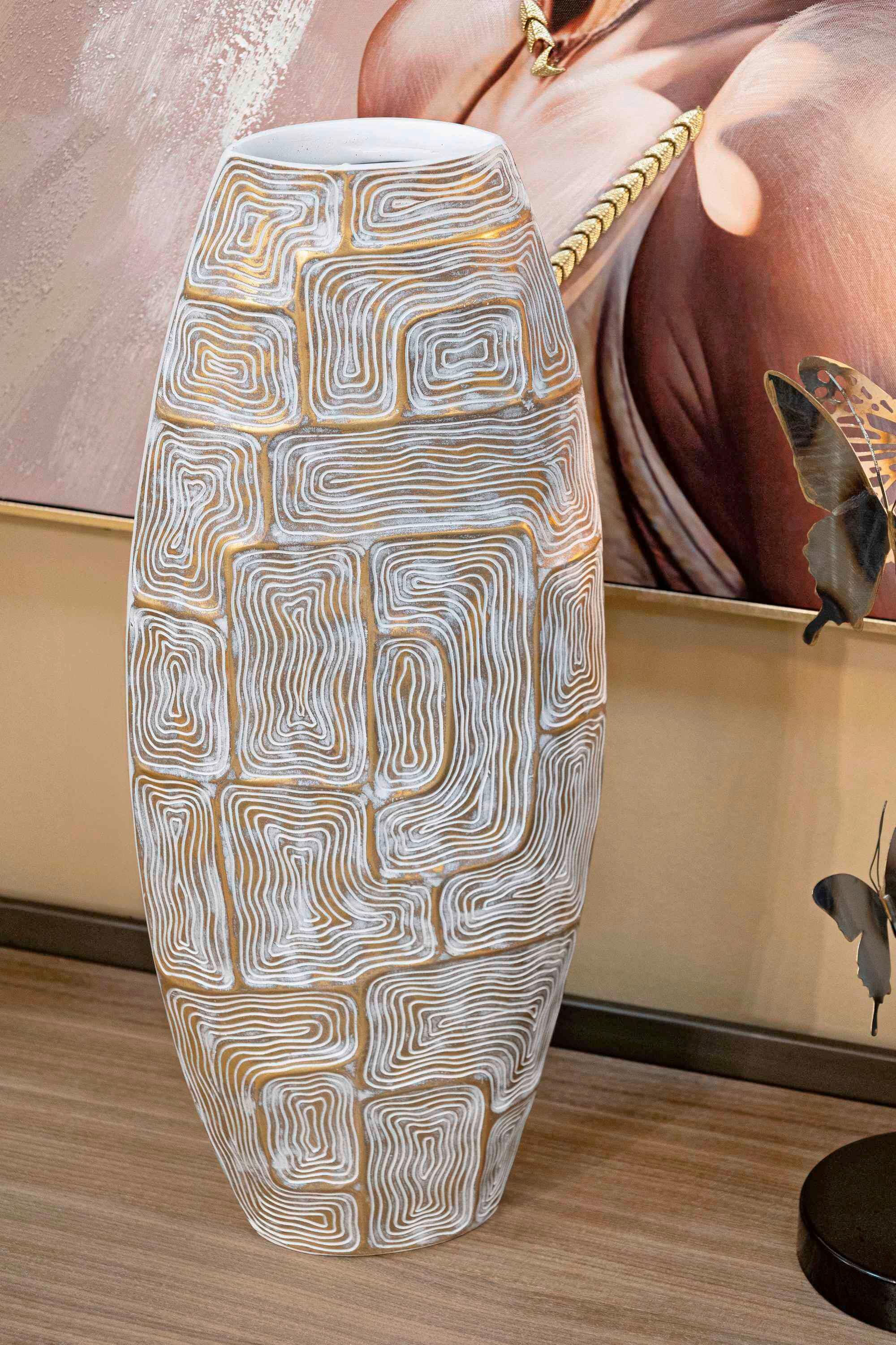 Vase Eclips Tower Weiß, Goldfarben B: 24,5 cm - Goldfarben/Weiß, Basics, Kunststoff (24.5/59.5/11.5cm)