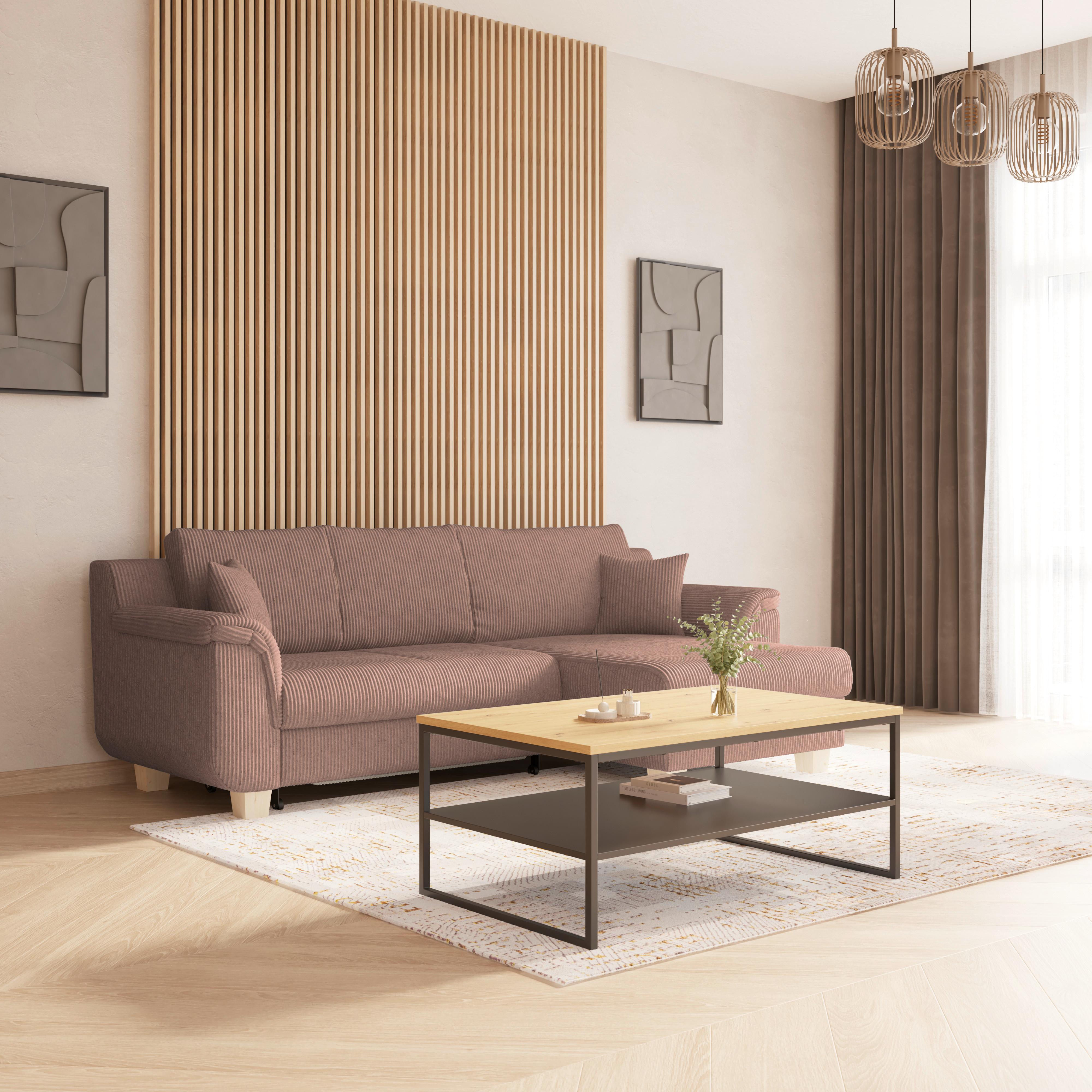 Rohová sedacia súprava ALEX, ružový menčester - prírodná farba/ružová, Modern, textil/plast (246/88cm)