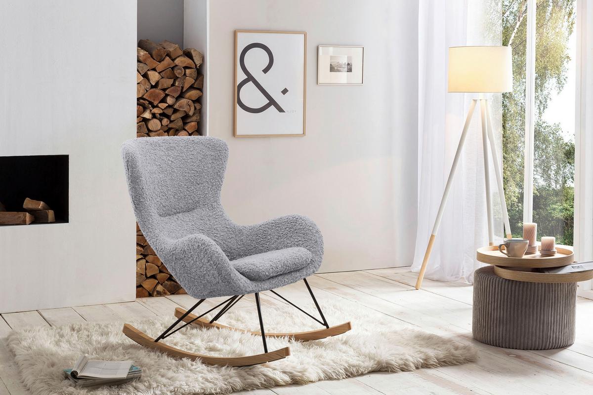 Schaukelstuhl Hellgrau B: 75 Cm - Eichefarben/Hellgrau, MODERN, Textil/Metall (75/106/102cm) - Livetastic