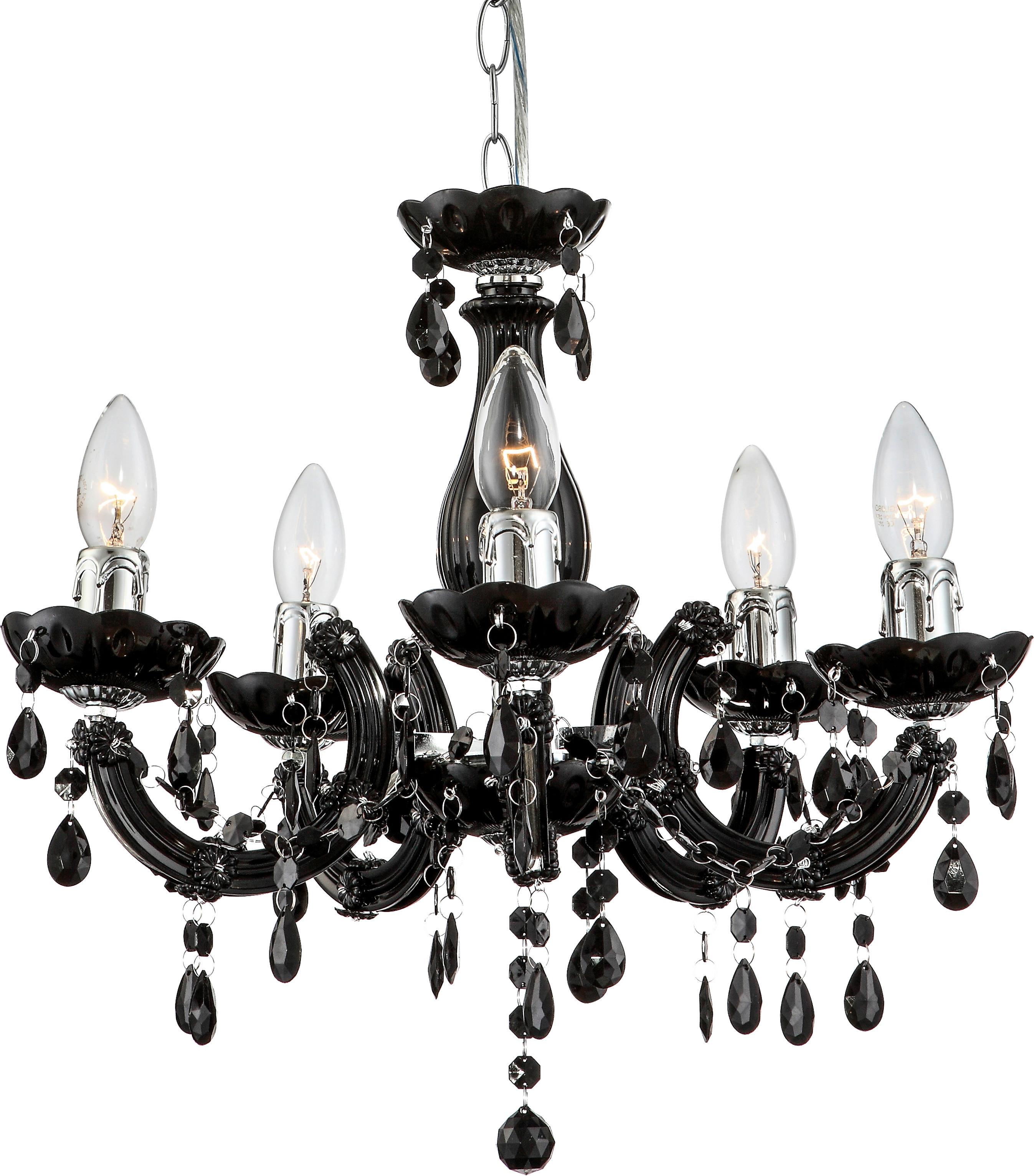 Hängeleuchte Lexi H: 128 cm 5-Flammig - Chromfarben/Schwarz, KONVENTIONELL, Kunststoff/Metall (128cm) - Ondega