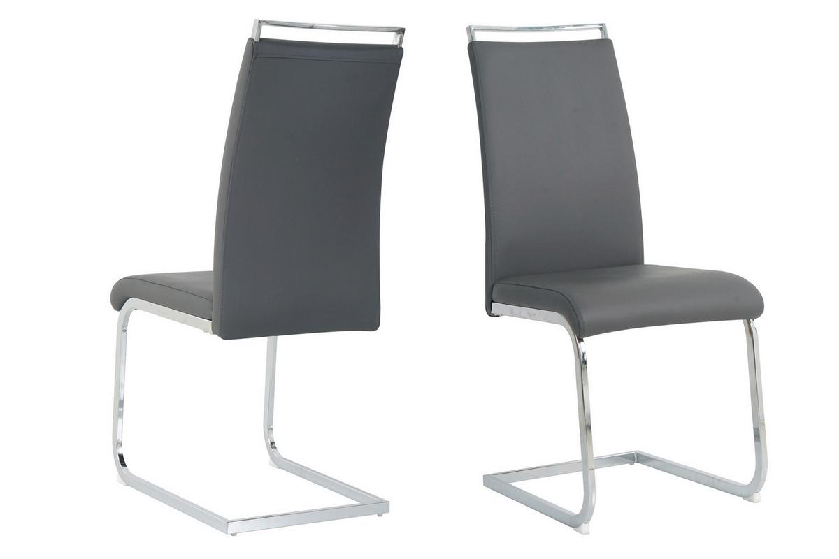 Stuhl-set Lederlook Grau, B: 42cm - Silberfarben/Grau, Design, Kunststoff/Textil (42/101/58cm) - Livetastic