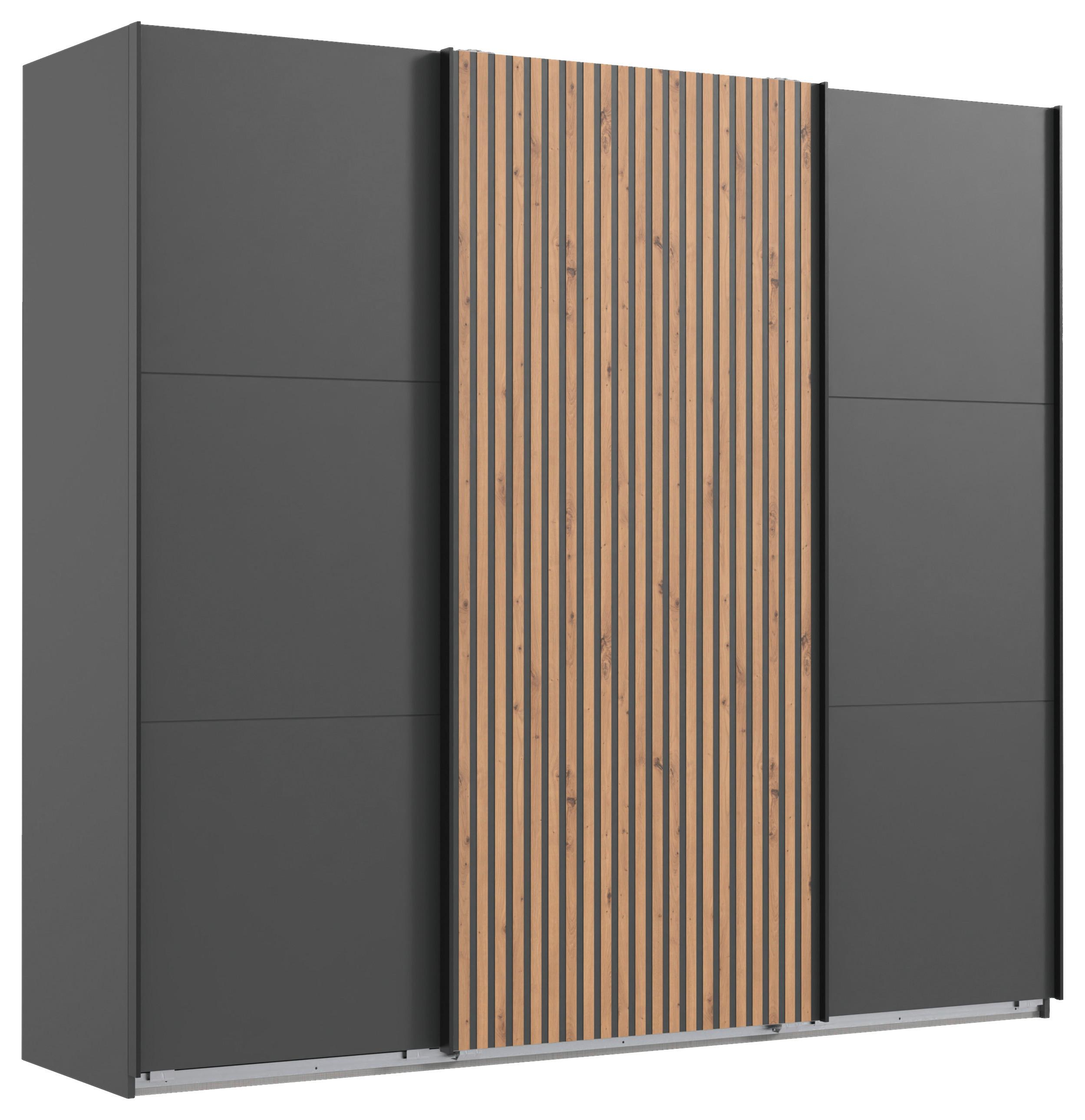 Schwebetürenschrank Andorra Eiche/graphitfarben B: 300 Cm - Eichefarben/Graphitfarben, MODERN, Holzwerkstoff (300/216/65cm) - MID.YOU