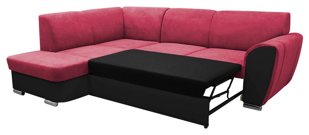 Ecksofa Mit  Bettkasten Doris Rücken Echt Rot/schwarz - Silberfarben/Rot, Design, Textil (196/255cm) - MID.YOU