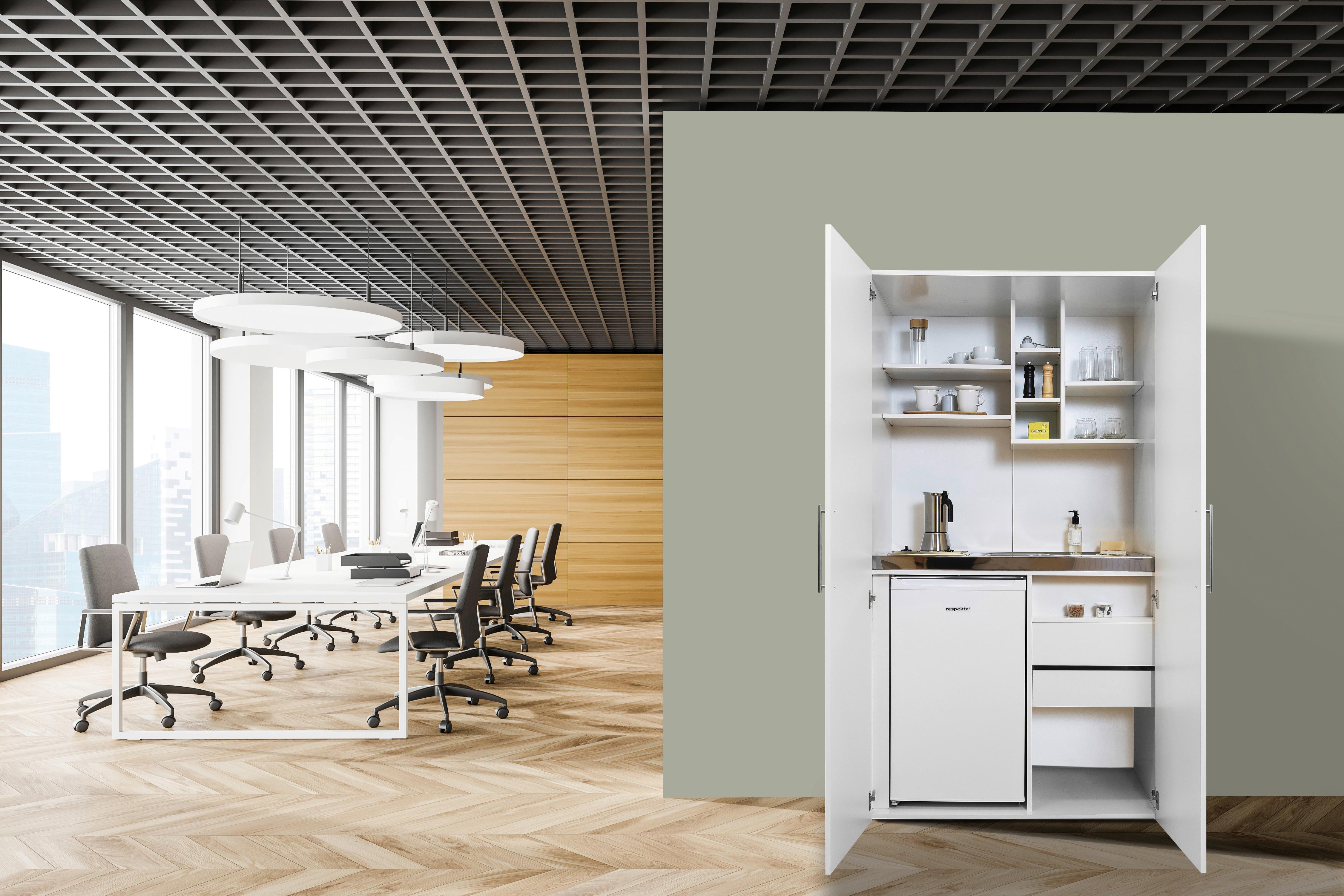 Schrankküche Mit Kühlschrank + Kochfeld 104 Cm Elegant - Weiß, MODERN, Holzwerkstoff/Metall (104/193/67cm) - Respekta