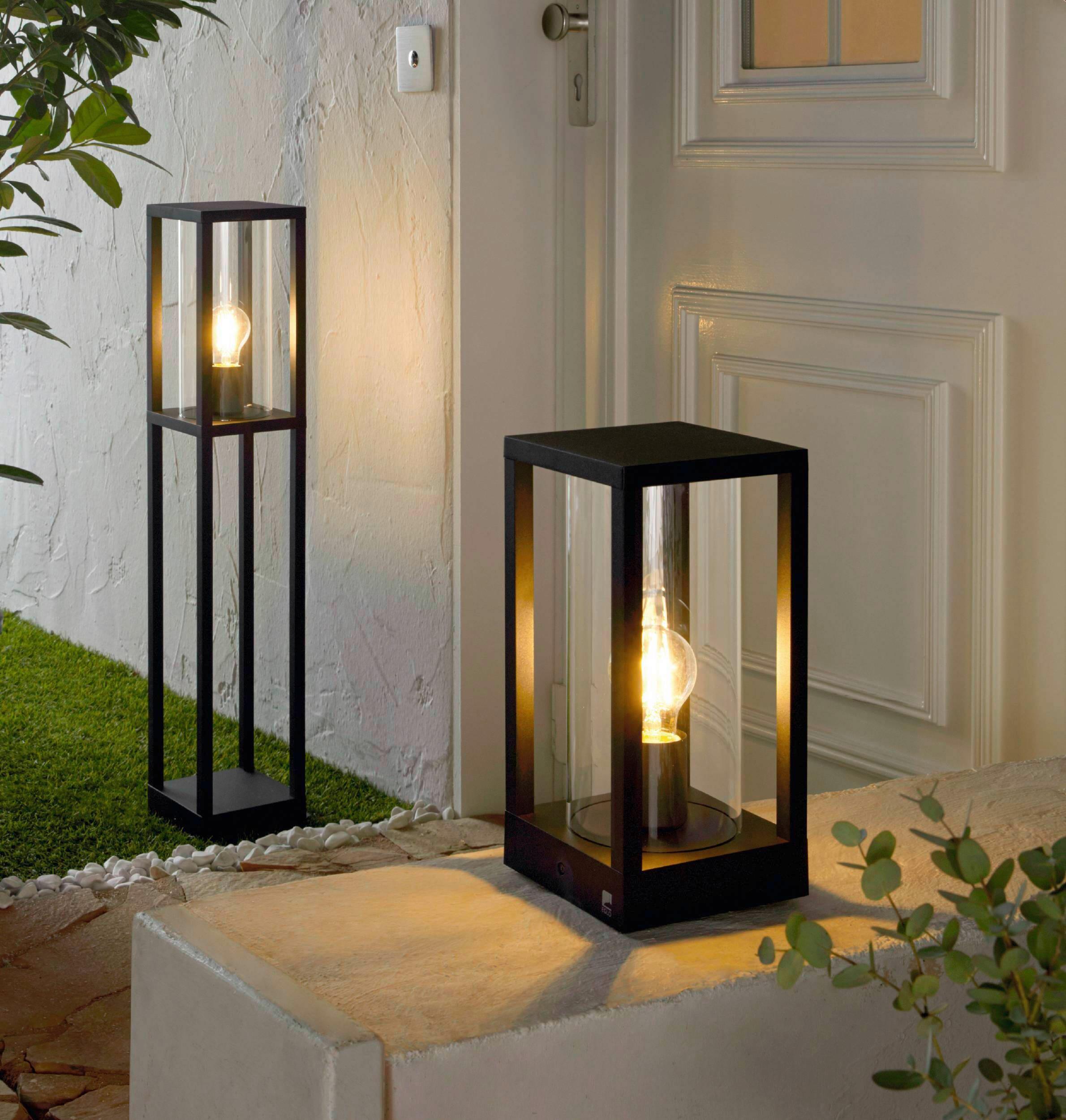 Sockelleuchte Cascineta 40 Watt Aluminium/Klarglas - Klar/Schwarz, Design, Glas/Metall (15/15/30,5cm) - Eglo